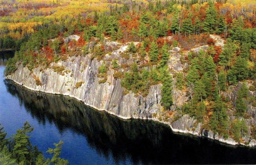 Aerial view of Voyageurs National Park Cliffs, Grassy Bay, Sand Point and Namakan Lake