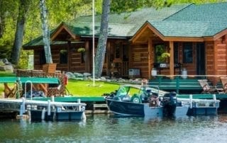 View of cabins and docks from the lake.