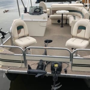 Pontoon with fishing seating.