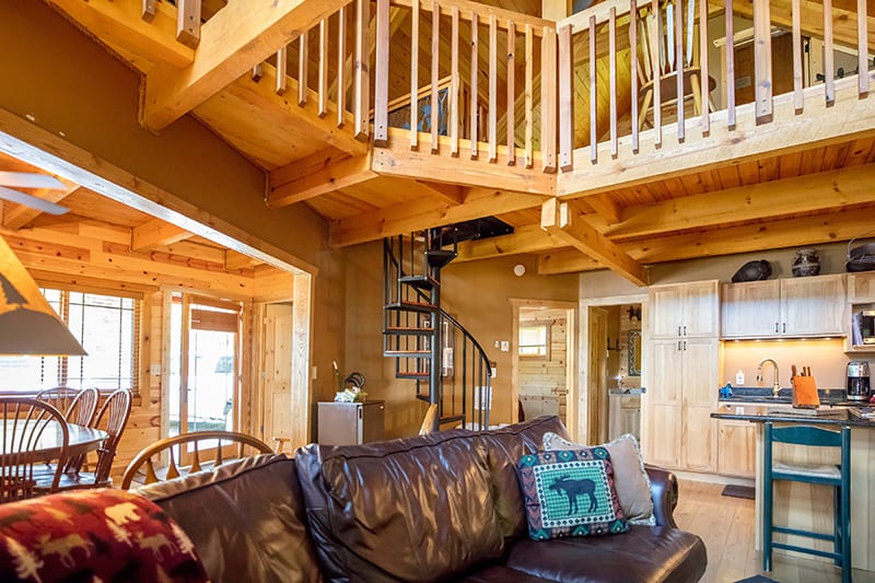 Teton Lodge living room and stairs.