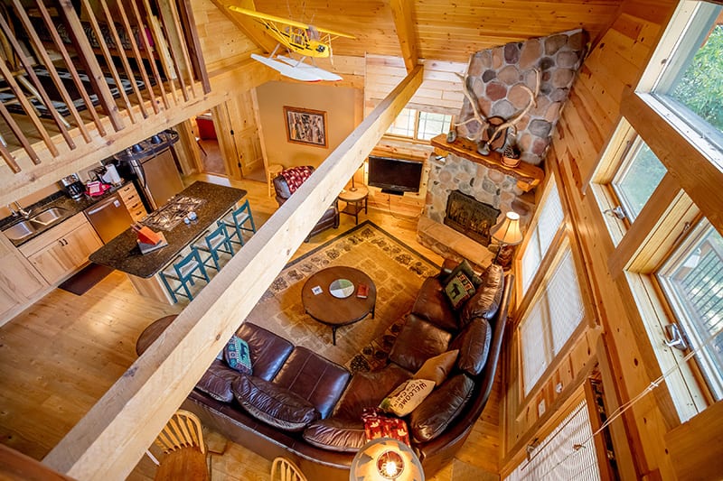 Teton Lodge loft view of living room.