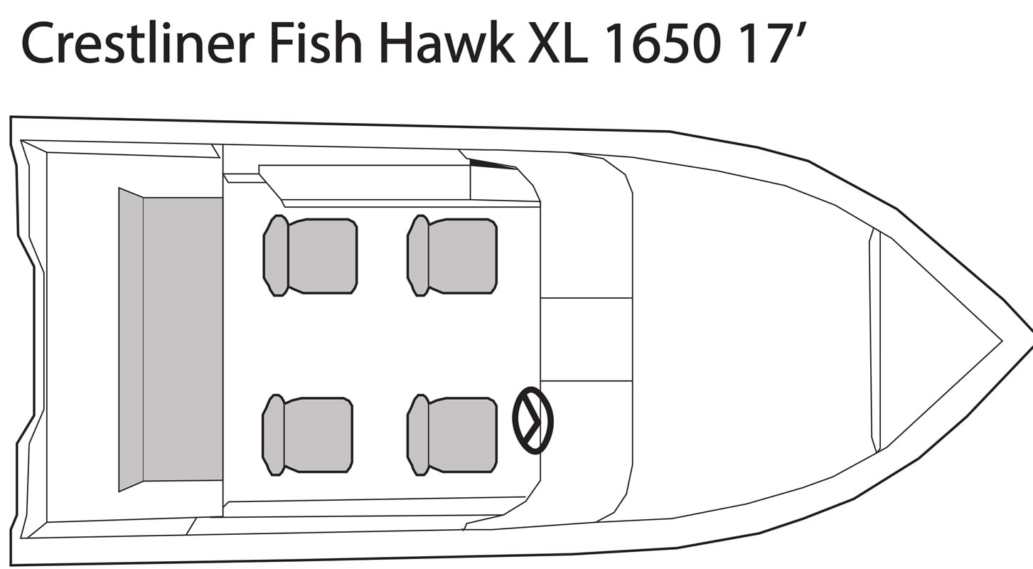 Crestliner Fish Hawk XL 17' fishing boat seating plan.