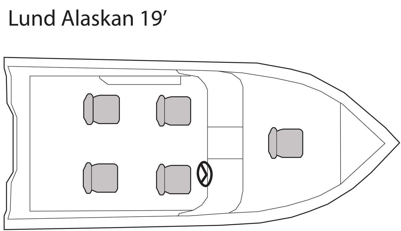 Lund Alaskan 19' fishing boat seating plan.