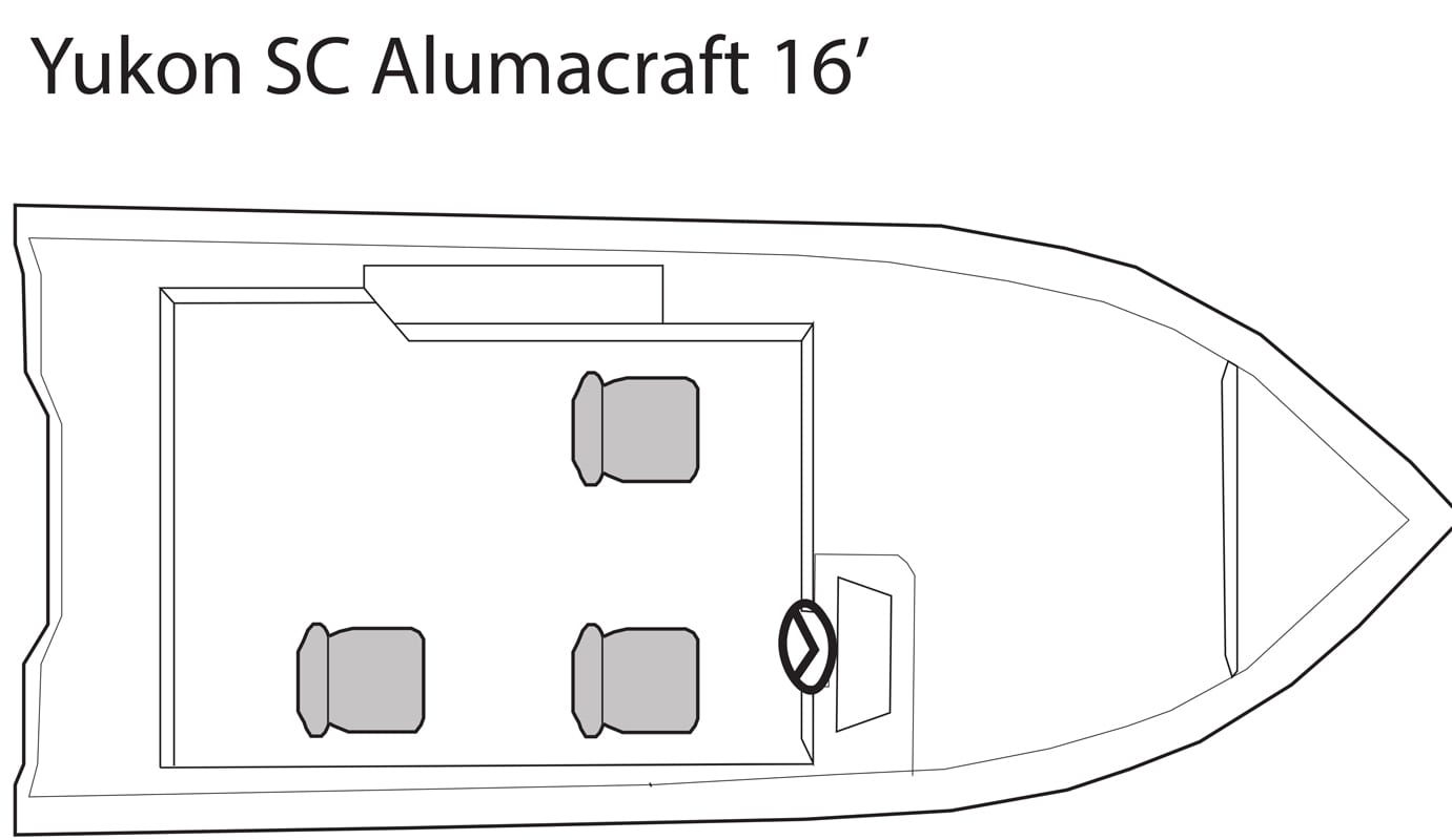 Yukon SC Alumacraft 16' fishing boat seating plan.